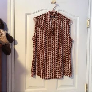 NWOT   Tommy Hilfiger Brown/Rust/Tan Sleeveless Full Button Blouse Size …